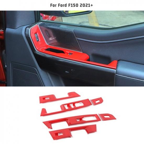 Red Window Lift Panel Switch Button Decor Cover Trim Bezels For Ford F150 +