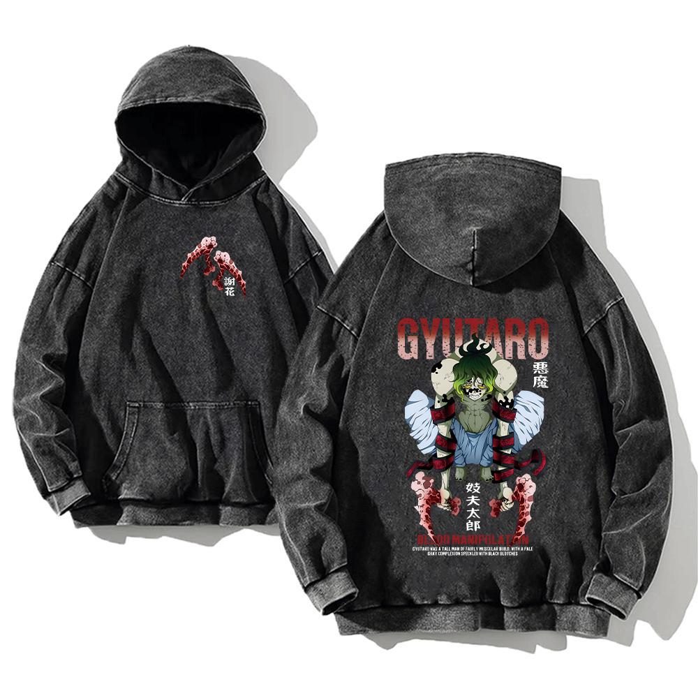 Demon Slayer Printed Hoodies Shinazugawa Sanemi Anime Men Women Cotton Sweatshirts Vintage Washed Oversized Casual Streetwear