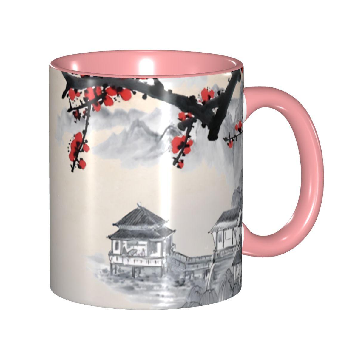 Japanese Cherry Blossom Pattern Mugs Custom Ceramic Coffee Mug Cup Creative Gift 330ml розовый