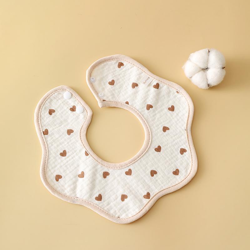 Ins-Style Korean Baby Bibs: Pure Cotton Gauze, Waterproof, Rotatable Petal Design for Infants and Toddlers