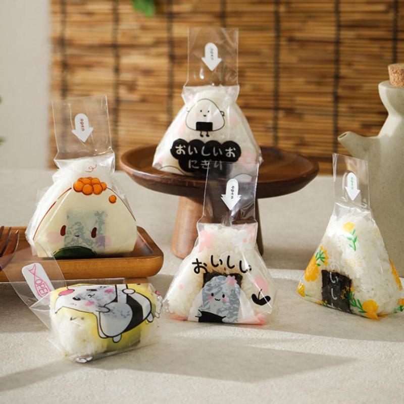 100Pcs Sushi Bags Lovely Japenese Triangle Rice Ball Disposable Packaging Bag Sushi Making Mold Bento Accessories