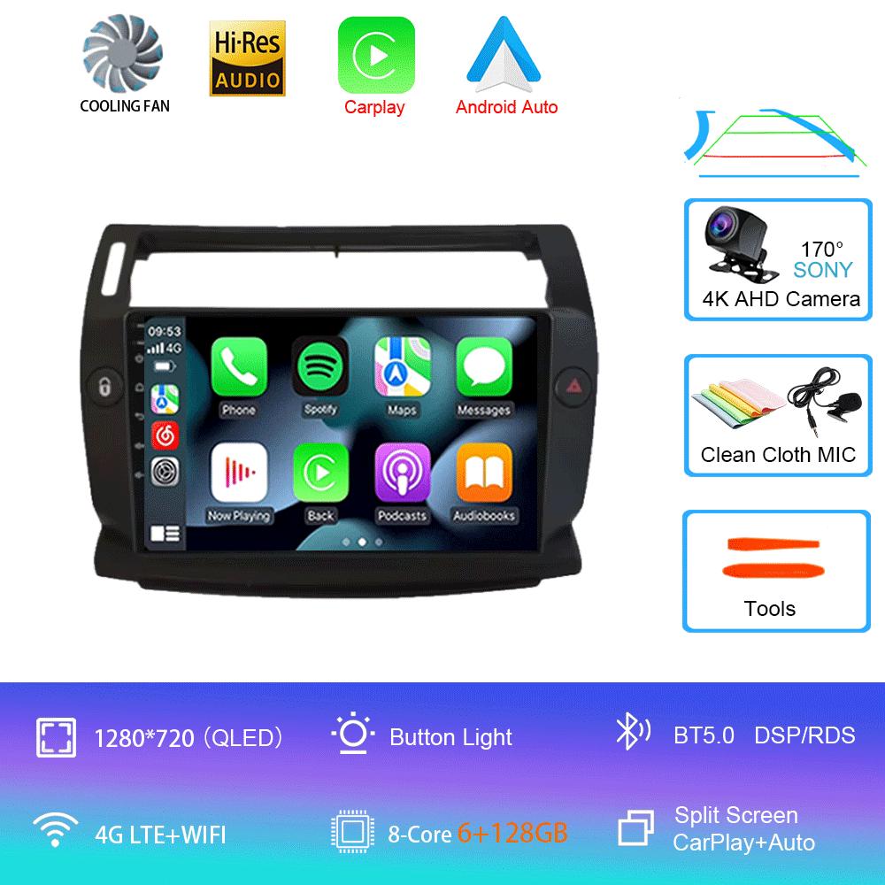 Car Radio Android 14 Carplay For Citroen C4 C-Triomphe Quatre 2004 - 2014 Navigation GPS Multimedia Player Stereo WiFi+4G DSP BT