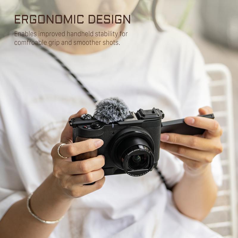 TILTA Vintage Klatka do Aparatu dla Canon PowerShot V1 Zestaw Bazowy - Czarny Osłona Przeciwwiatrowa Mikrofonu Płytka Górna Płytka Montażowa z Drewnianym