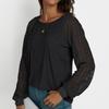 Women's Solid Color Lace Patchwork Round Neck Long Sleeved T-shirt Loose Top