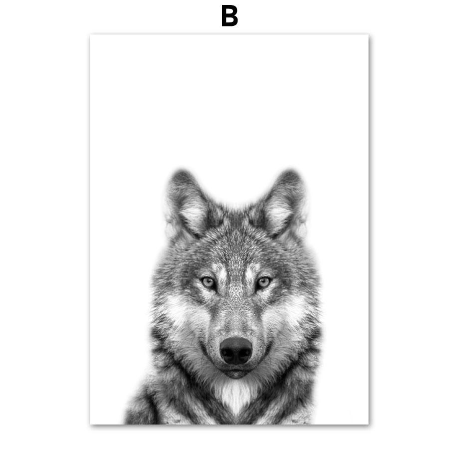 Pôster de animal preto e branco, tigre, leão, girafa, chita, elefante, lobo, zebra, berçário, arte de parede, impressão, pintura em tela, decoração de quarto infantil