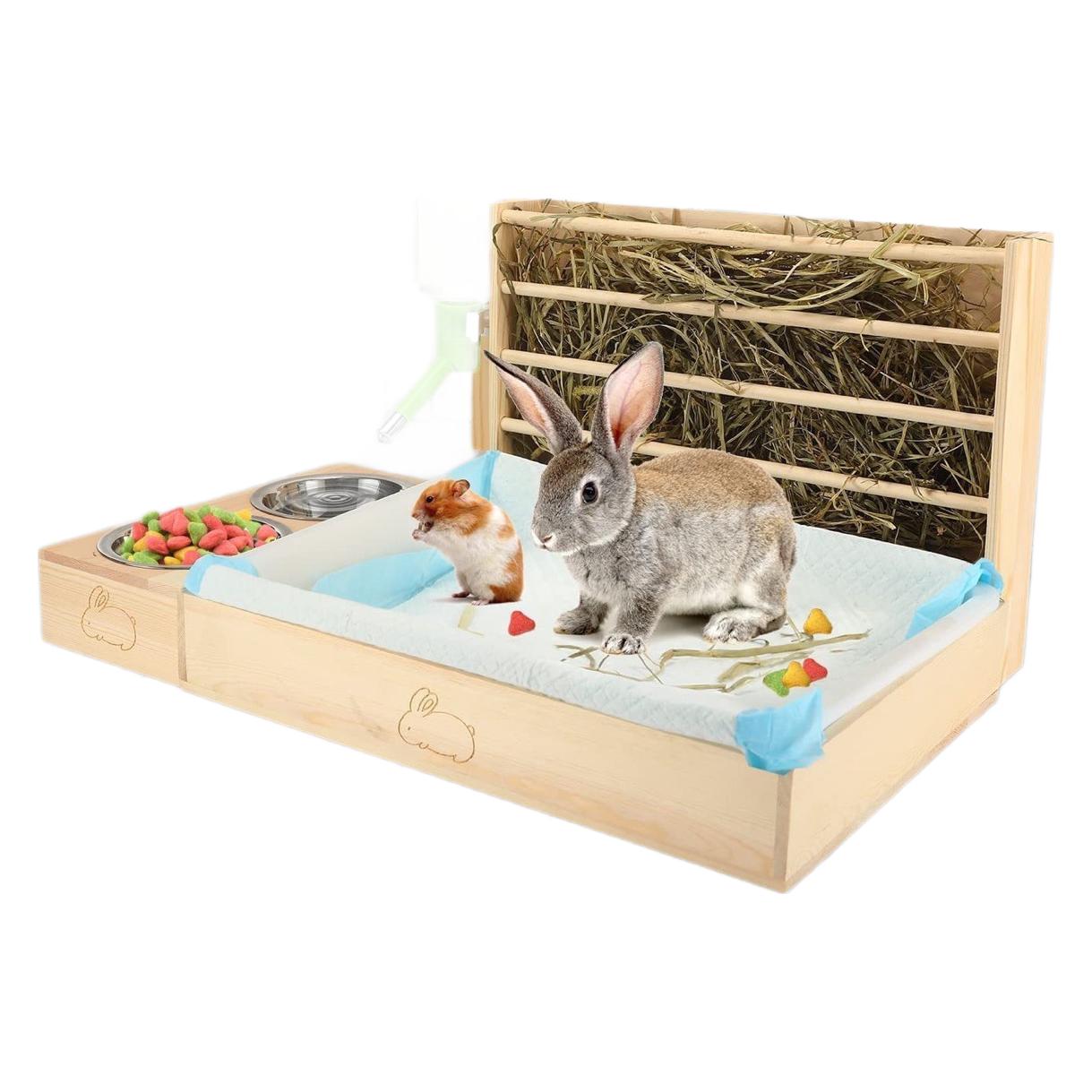 

Кормушка для сена для кроликов из цельного дерева, антипросыпающаяся кормушка, держатель для сена для морских свинок большой емкости