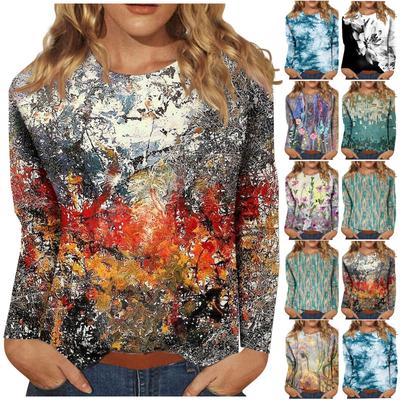 Long Sleeve Shirts For Women Cute Print Graphic Tees Blouses Casual Plus Size Basic Tops Pullover