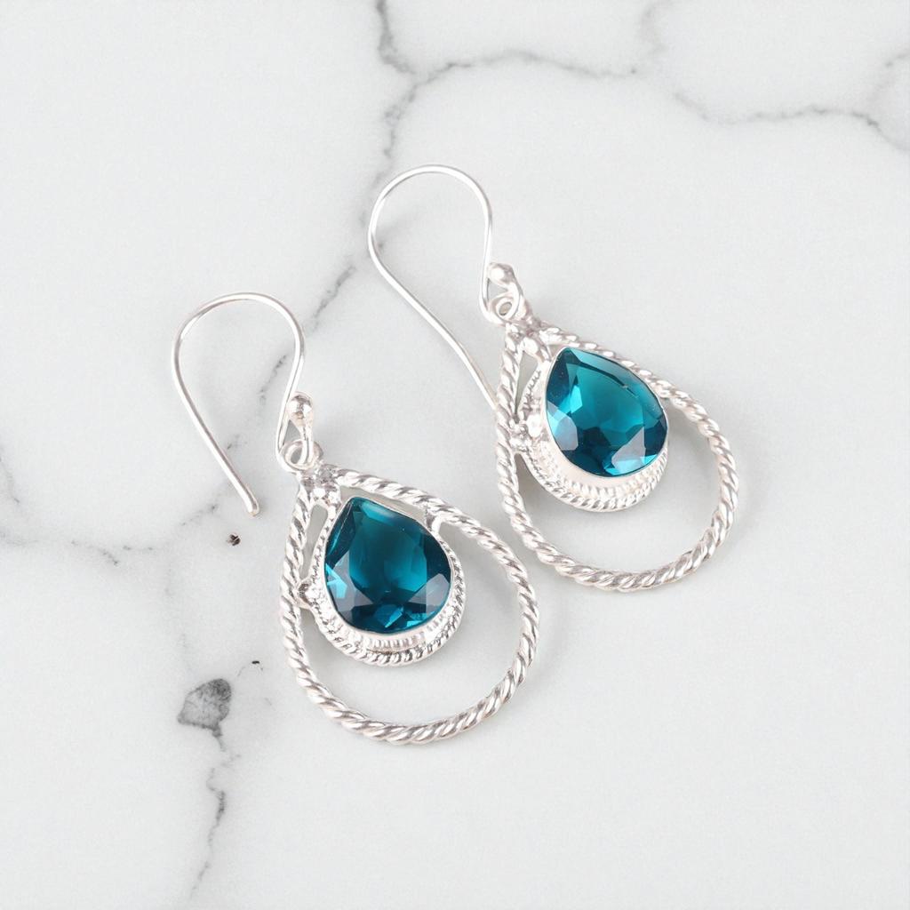 Apatite Gemstone 925 Sterling Silver Jewelry Handmade Earrings1.70"Gift For Wife EE-96-14
