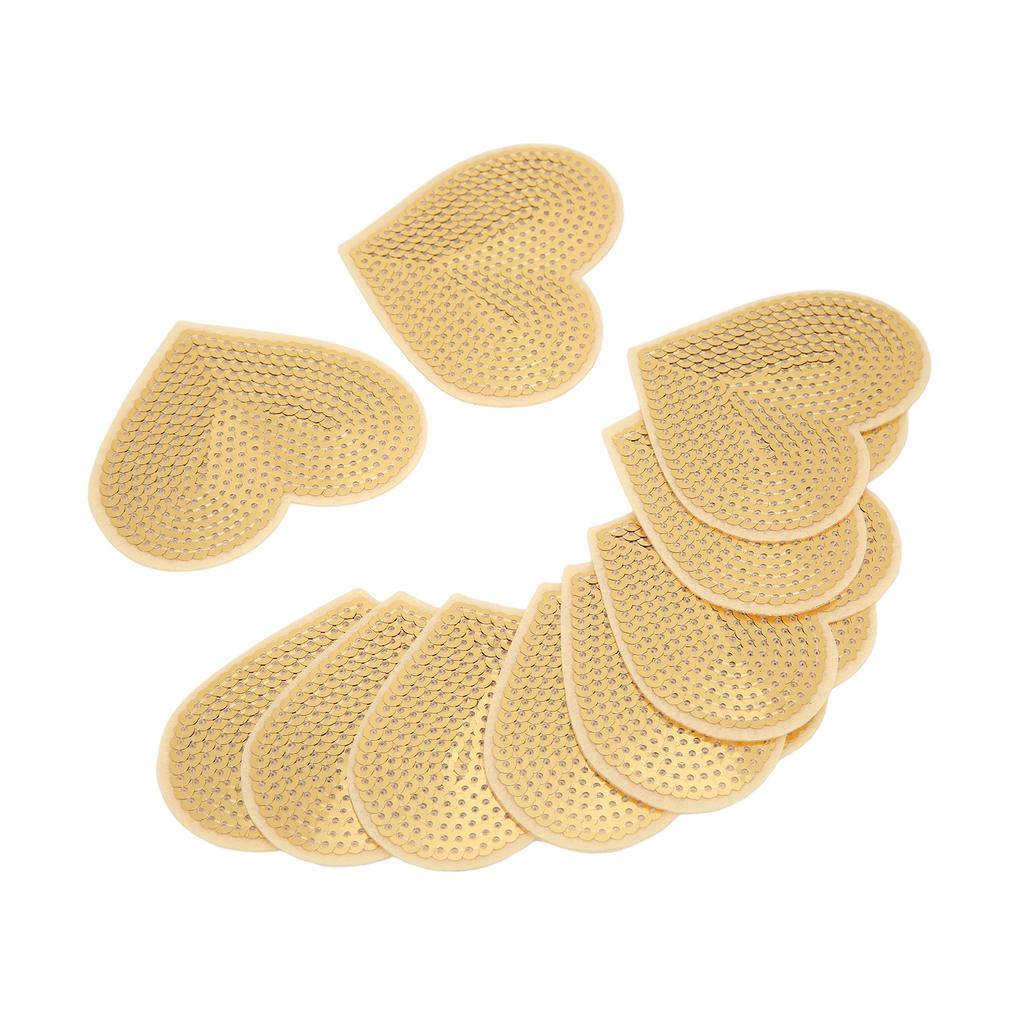 10Pcs Heart Patches Iron On Cover Blemishes Holes Gold Sequins Heart Embroidered Iron On Patch for Sewing DIY Craft