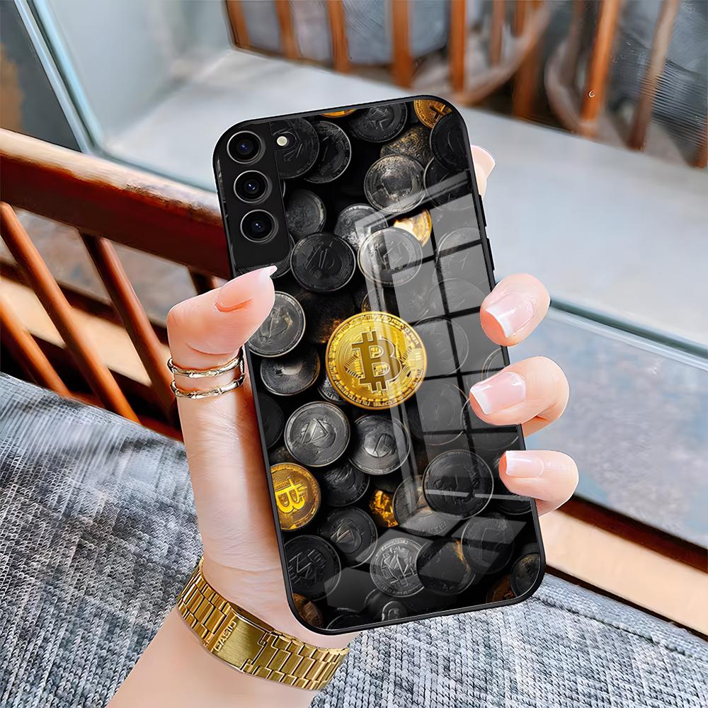 

Роскошный чехол для телефона Bitcoin для Samsung S26 S25 Plus S20 S20 Plus S22 Ultra S23 FE S21 Plus S21 Ultra Стеклянная крышка Samsung S22 Ultra