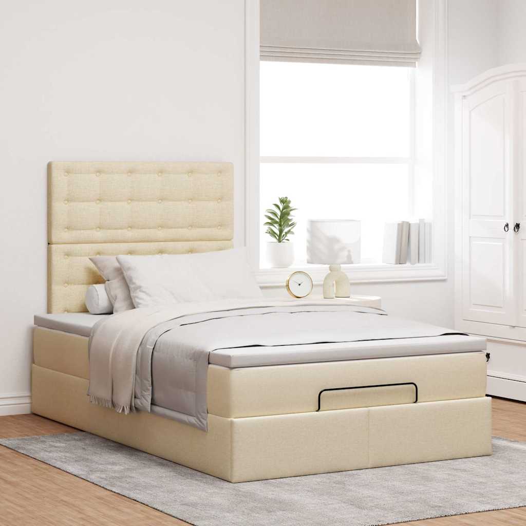 Ottoman Bed Frame with Mattress, Cream, 120X190 Cm, Fabric