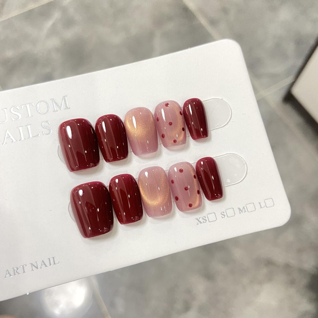 10pcs Colorful Star Wave Points Cat's Eye Press on Nails Cute Cat Manicure Wearable Nail for Women and Girls False Nail