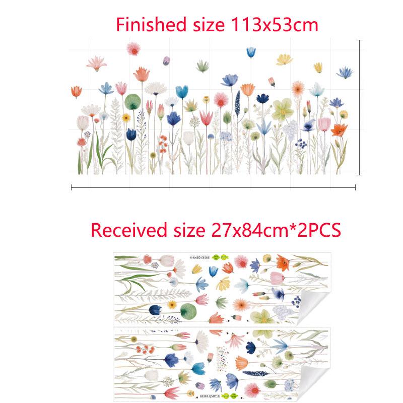 Abnehmbare Pastell-Blumen-Wandaufkleber für Sockelleiste, Schrank, Flurdekoration, Pflanzen-Blumen-Deko-Aufkleber