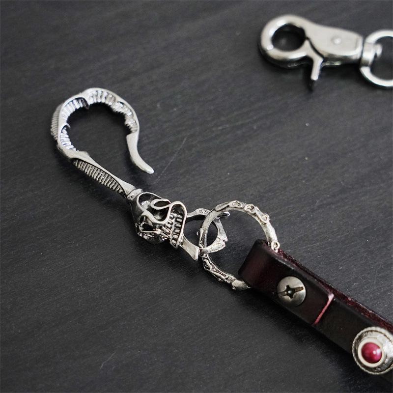 Retro Punk Cowhide Wallet Chain with Ghost Head Buckle - Men's Anti-theft Hip Hop Style