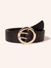 Minimalist Gold Round Buckle PU Belt – European & American Style