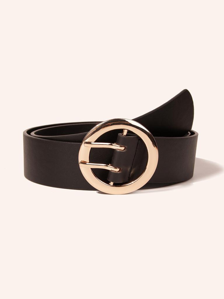 Minimalist Gold Round Buckle PU Belt – European & American Style