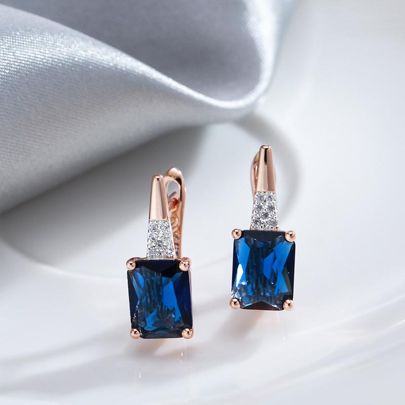 Shiny Square Blue Natural Zircon English Earrings For Women Rose Gold Mixed Luxury Wedding Party Daily Jewelry