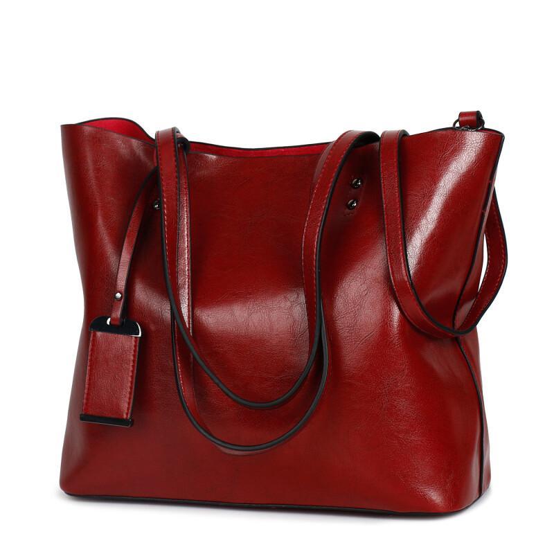 New Fashionable Simple Large Capacity Tote Bag Versatile Casual Retro Women's Handbag Oil Wax Leather Designer Shoulder Bag