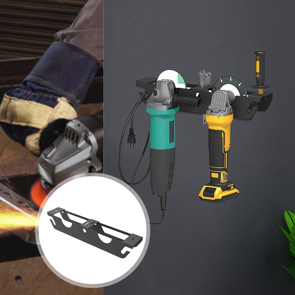 2 Bay Angle Grinder Rack with Cord Hanger Wall Mount Organizer Bracket Polisher Power Tool Rack for Cutters Polishers Workspace
