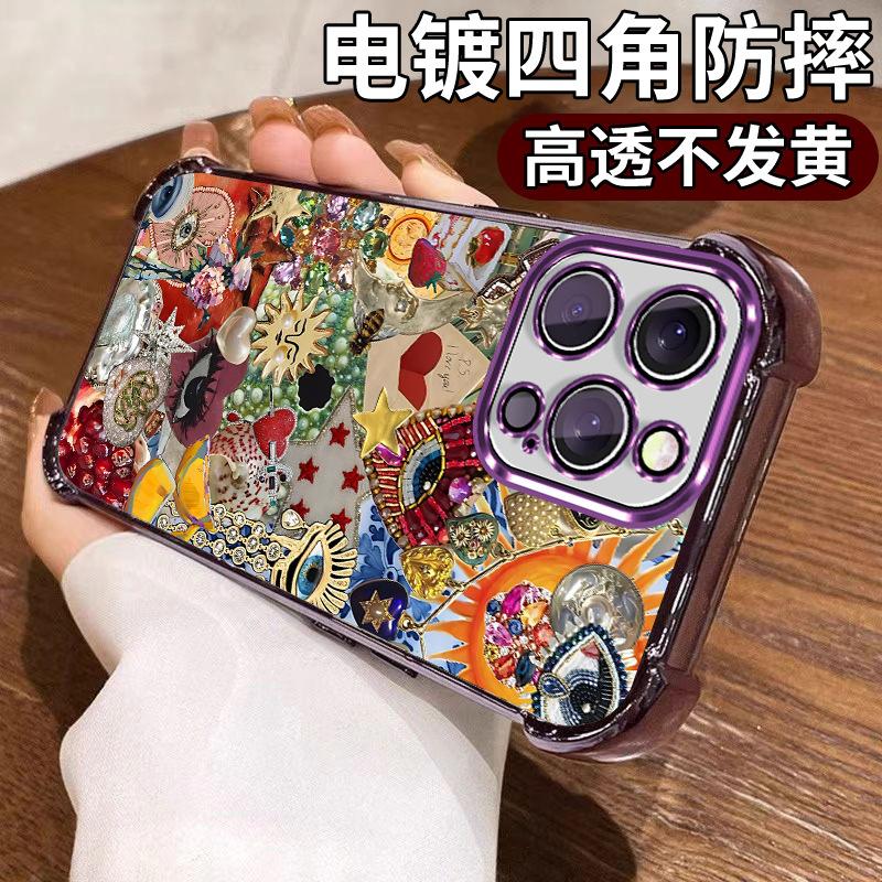 Four-corner anti-drop airbag case for Apple 17pm mobile phone case iphone15 retro Helios abstract 12 women's models