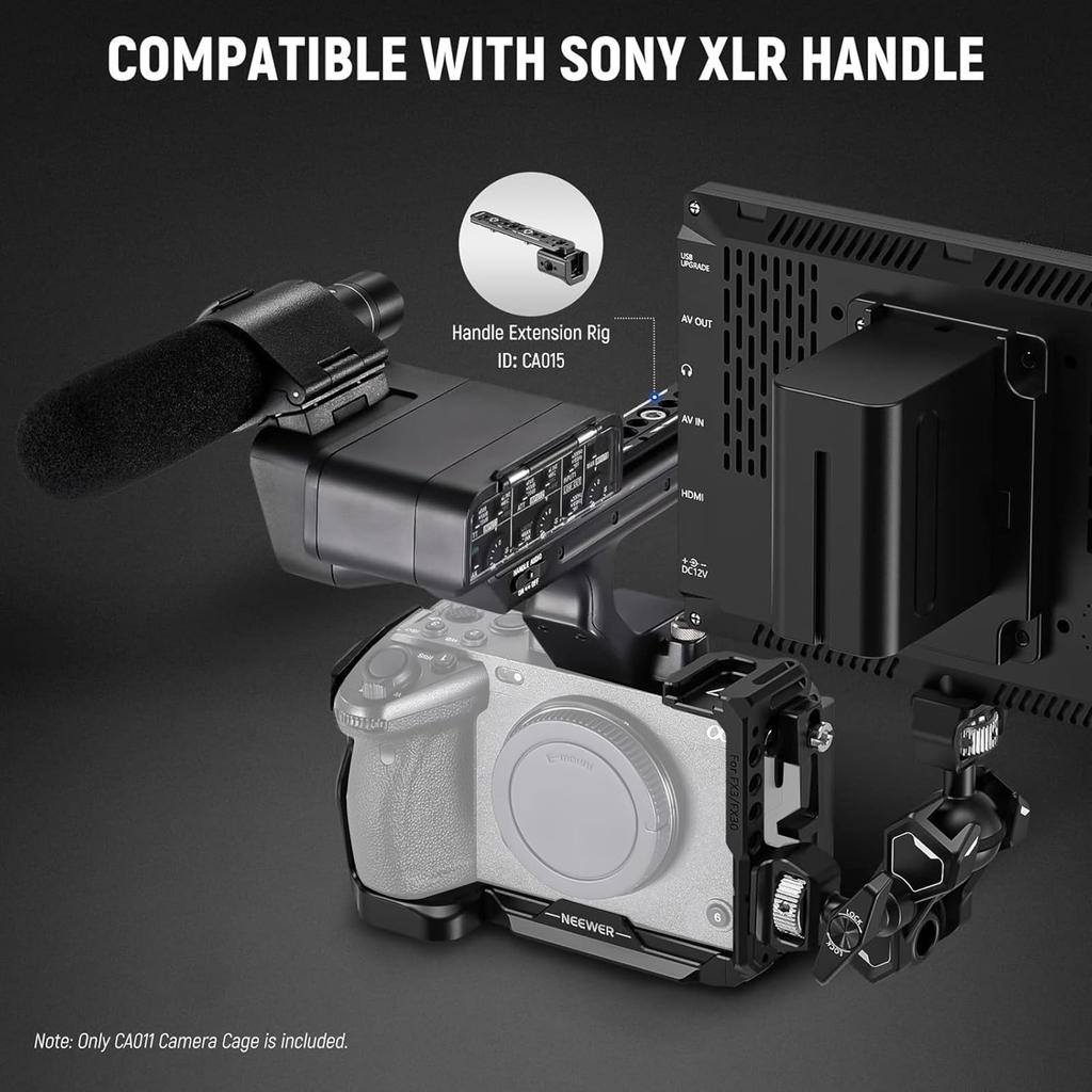 NEEWER CA011 Camera Cage for Sony FX3 FX30 with HDMI Cable Clamp NATO Rail ARRI Positioning Holes 1/4 3/8 Screws XLR Handle Compatible