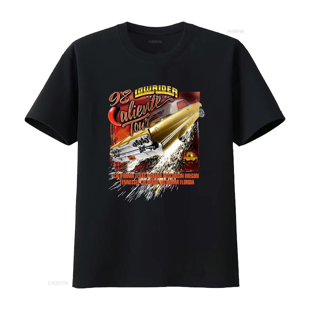 Vintage Lowrider Magazine 1998 Caliente Tour Car T Shirt Retro 90s Cholo Style vintage Washed streetwear fashion Soft graphic