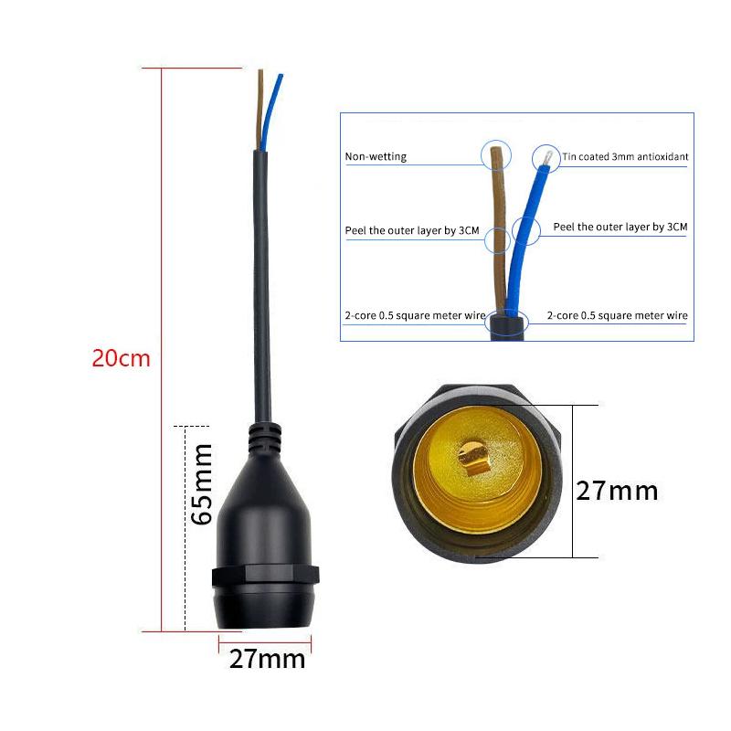 Universal E27 Lamp Holder Copper Screw Thread Waterproof Lamp Base Flame Retardant Pvc Wire Lamp Holder Outdoor Use