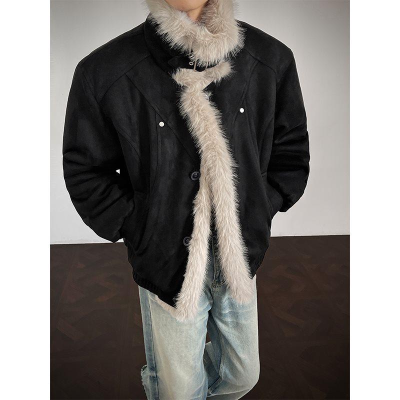 Men s Suede Velvet Mountain Eagle Down Jacket with Fur Collar - Winter Lapel Outerwear L (110-130 kg)