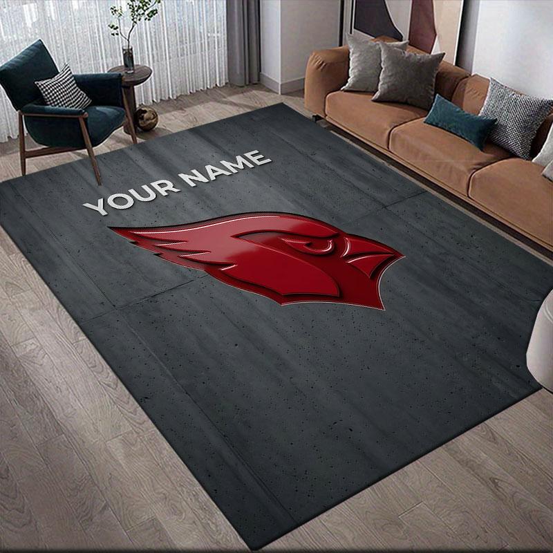 Custom Name,Arizona Cardinals Home Sofa Decoration for Living Room & Bedroom, Non‑Slip Play Flannel Floor Mat for Game Room