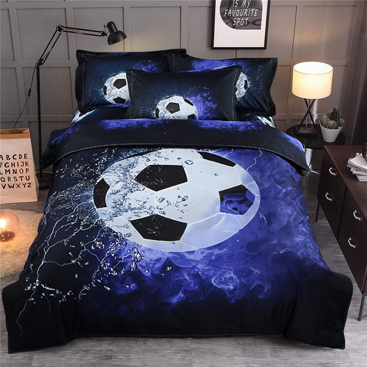 Blue Flame Football Three-piece Quilt Cover 3D Digital Printing Bedding Set Bed Cover EU single 135*200