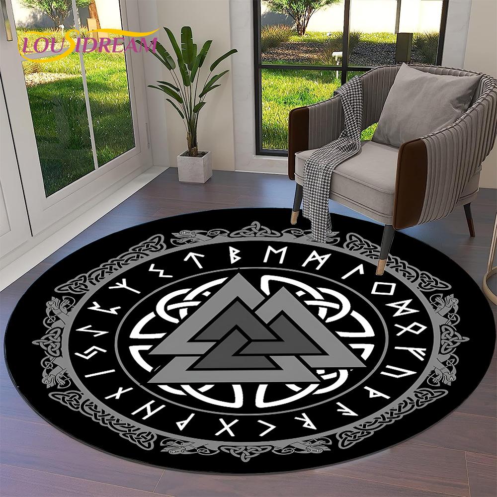 Tree of Life Viking Yggdrasil Valknut Round Carpet Rug for Living Room Bedroom Sofa Decor,Kid Paly Area Rug Non-slip Floor Mat