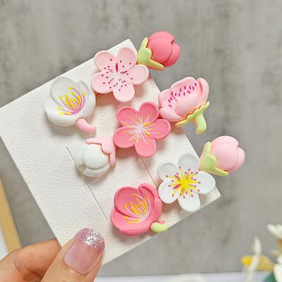 2Pcs Hairpin Soft Polymer Clay Peach Blossom Hair Clips Lightweight Non-Slip Pink Floral Design Hair Pin Hanfu Hair Accessories