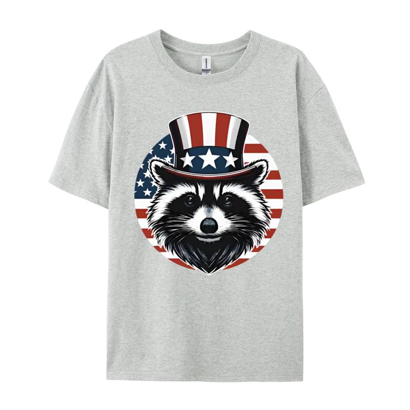 Raccoon Patriotic America 4th Of July TShirts Funny Cotton Tees Printing Tops Tee Loose TeeShirt Unisex Top Tshirts