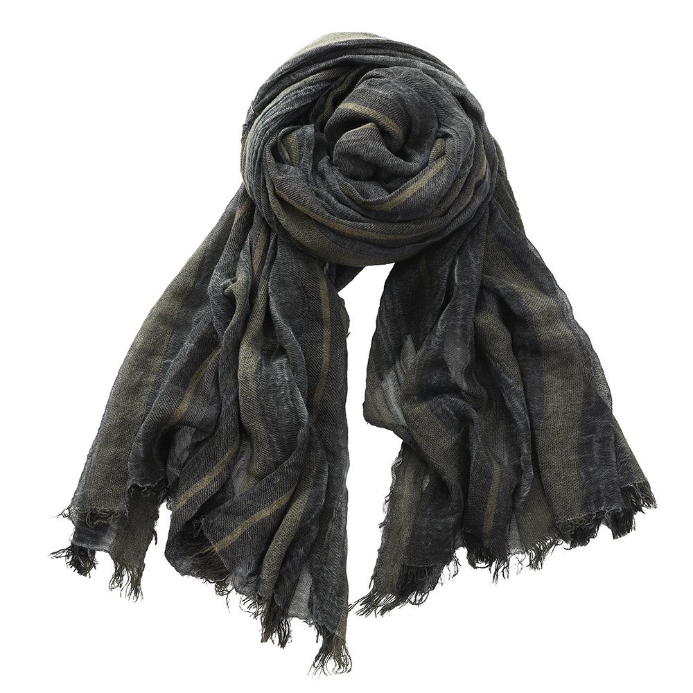 Foulard Rétro Unisexe en Coton et Lin: Rayures Color Block avec Pompons, Style Wasteland pour l'Automne/Hiver