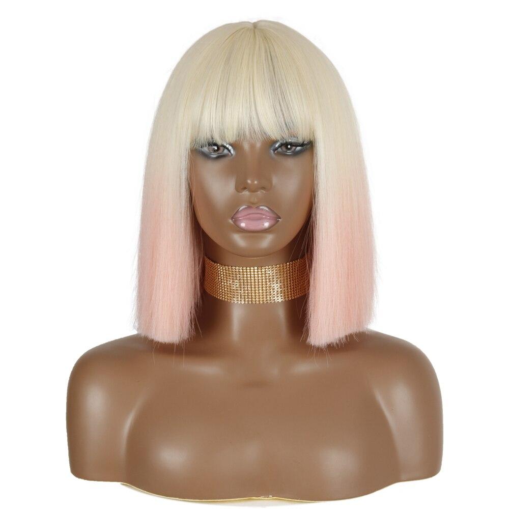 MISSQUEEN Orange kurze Bob-Perücke, gerade, Pony, synthetische Perücke, Schwarz, Rot, für Damen, täglicher Gebrauch, Hochtemperaturfasern