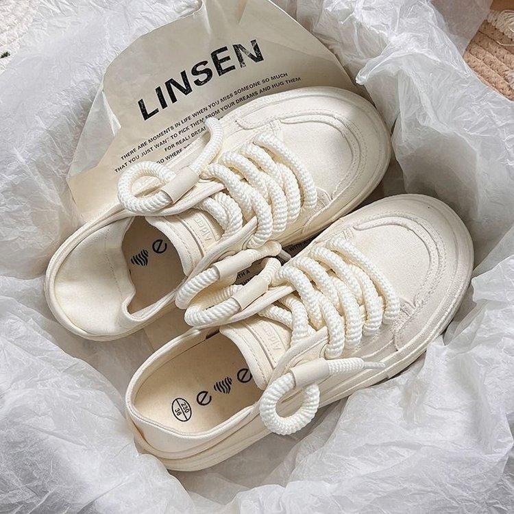 Canvas board shoes single shoes half drag one pedal casual spring and autumn lace-up women's sports shoes