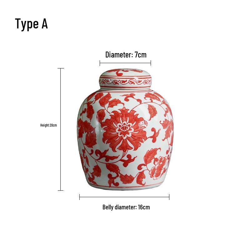 Elegant Blue and White Porcelain Vase with Red Peony Design - High-End Decorative Flower Vase for Living Rooms