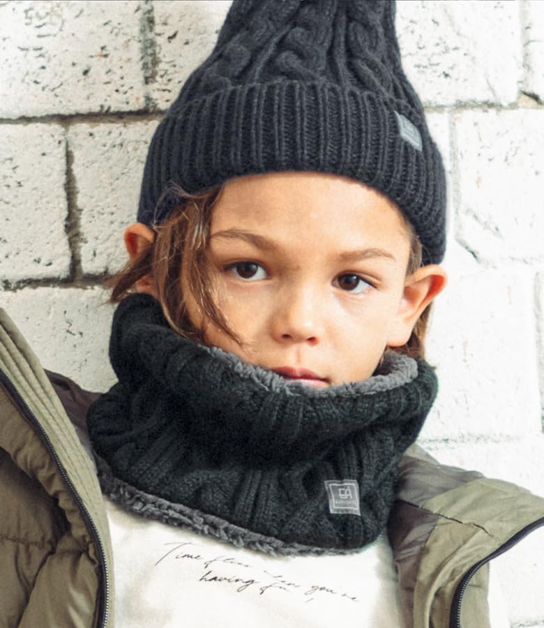 Arisana Cable Knit Neck Size Charcoal Free Size Warmer, Snood, Scarf, Kids' Boys, 05. Gray,