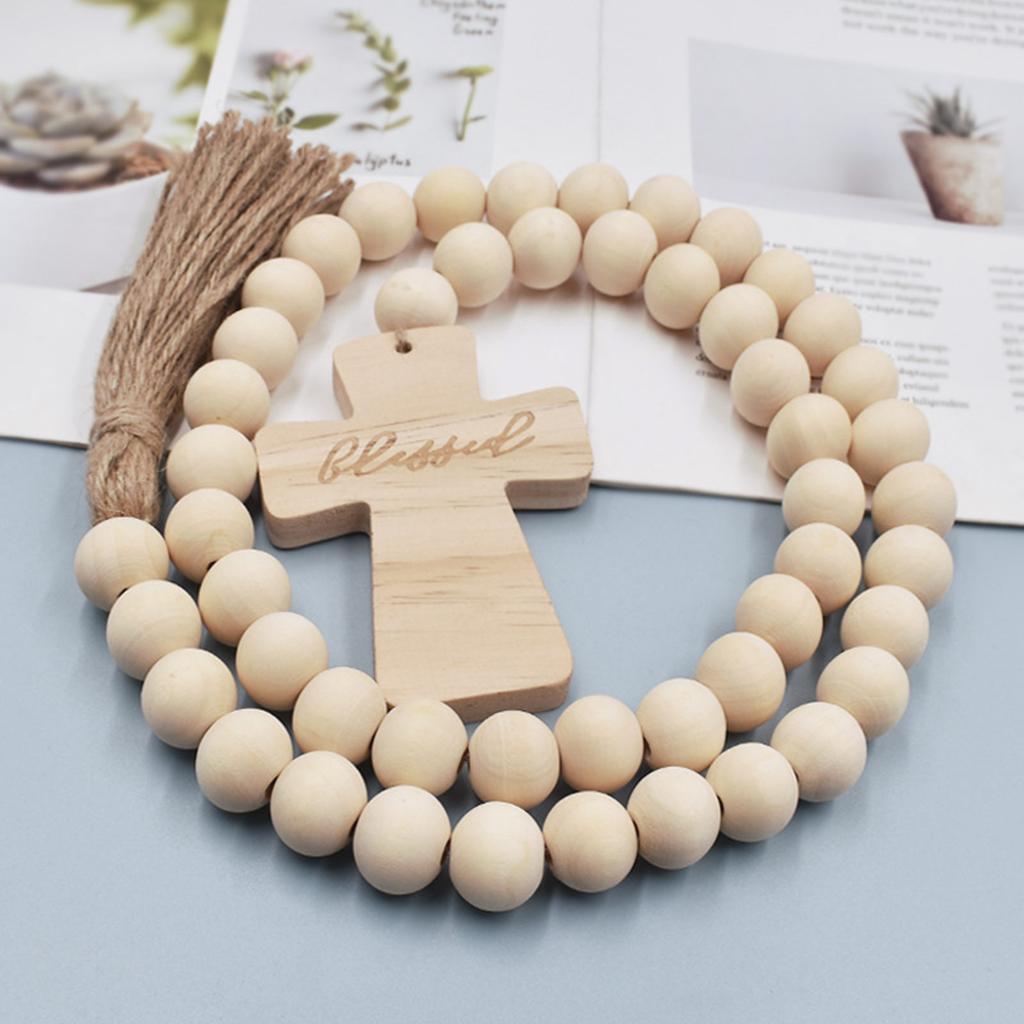 Cross Wood Bead Garlands with Tassels Decorative Ornament Household for Wedding New Year Festival Party Supplies