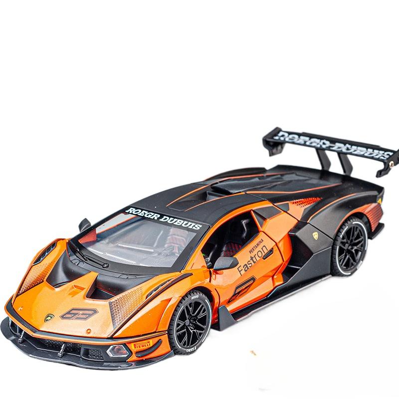 

Модель автомобиля Lamborghini SCV12 в масштабе 1/24 со звуковыми и световыми эффектами, пружинный механизм 111 оранжевый