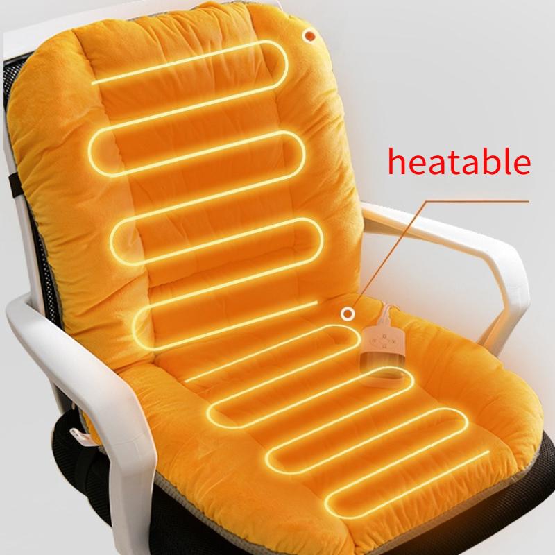 Winter Heated One-piece Chair Cushion Office Chair Backrest Integrated Cushion Warm Plush Solid Color Student Stool Seat Cushions