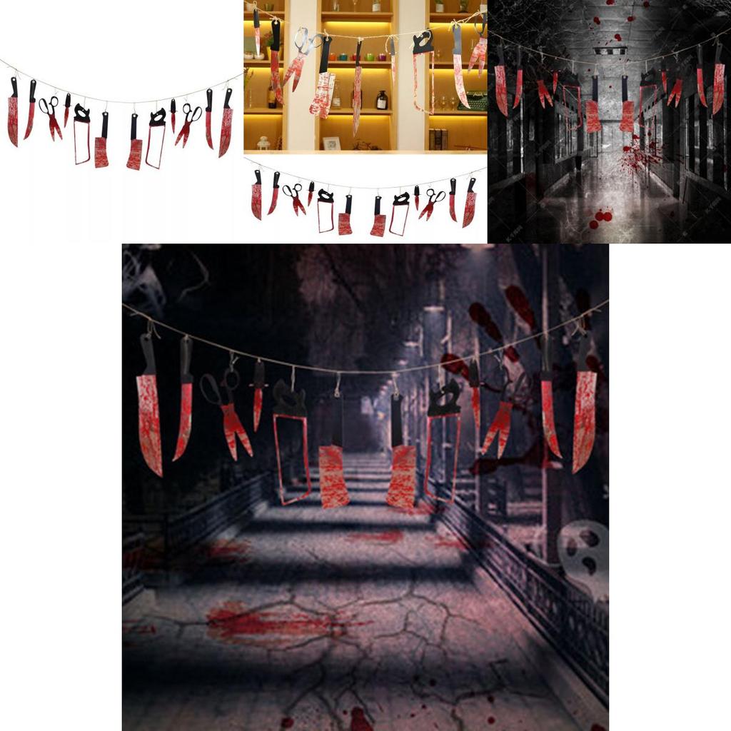 Bloody Halloween Weapon Hanging Banner Set With 12 Scary Decorative Props