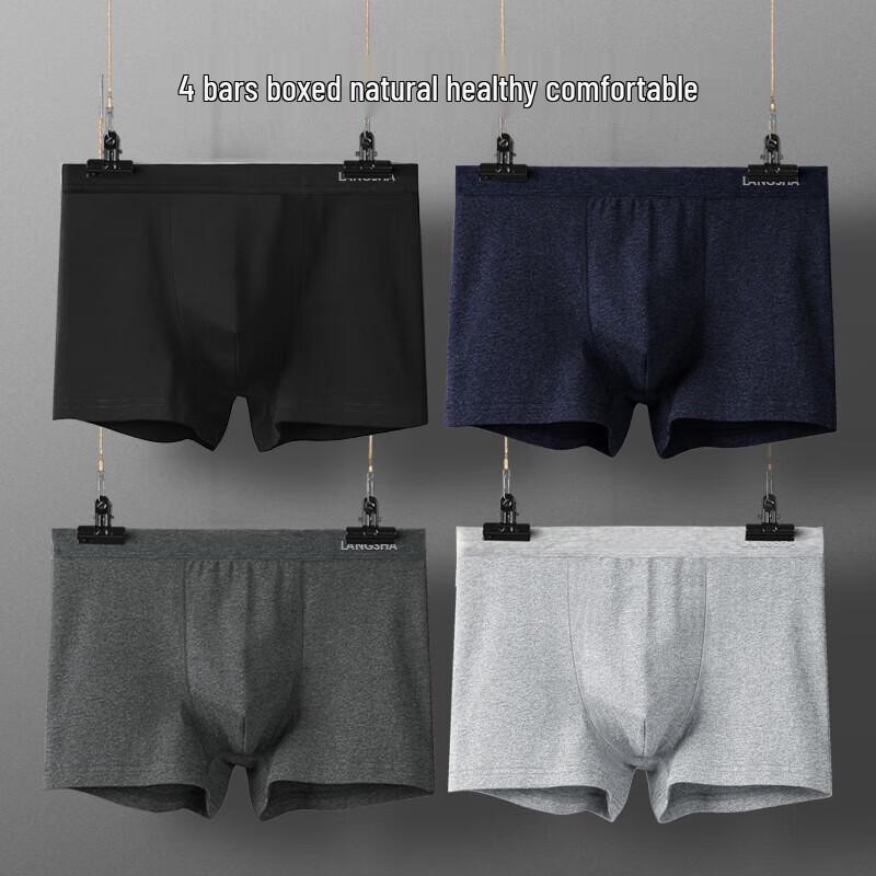 

LangSha Men s 7A Antibacterial Cotton Boxer Briefs 4-Pack