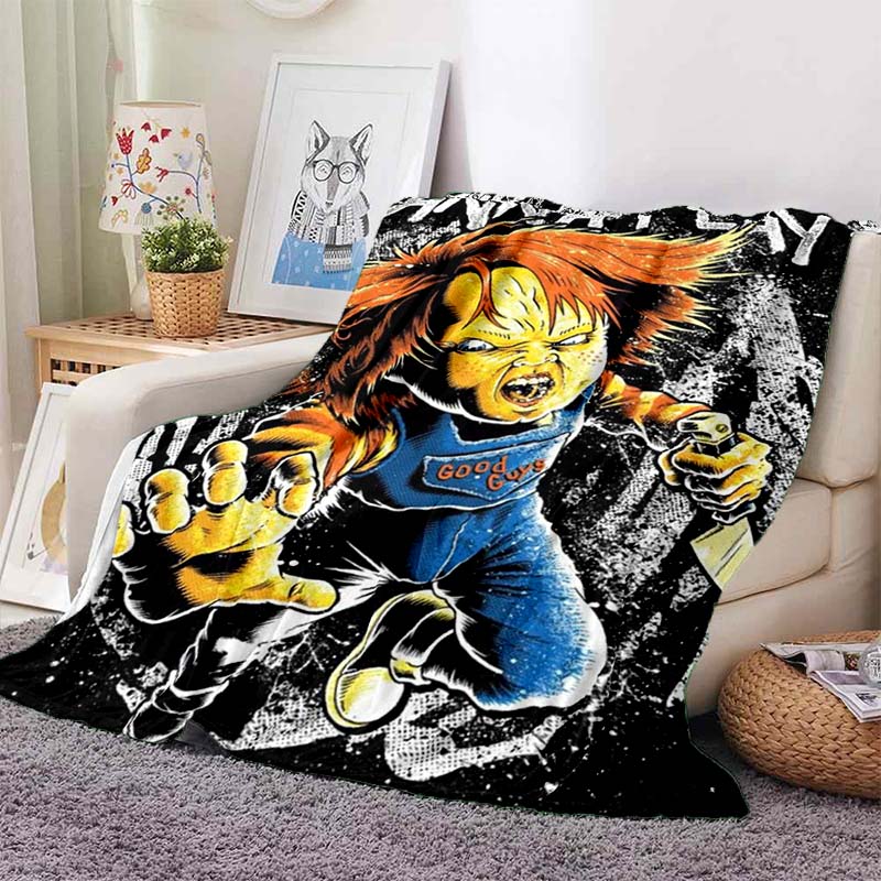 Chucky Child's Play Horror Movie Print Flannel Blanket Cozy Warm Throw Bedroom Sofa Birthday Present Indoor Home Holiday Decor