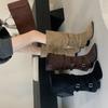 2025 Autumn and Winter New Retro Pointed Belt Buckle Thick Heel High Heel Boots High Boots Knight Boots