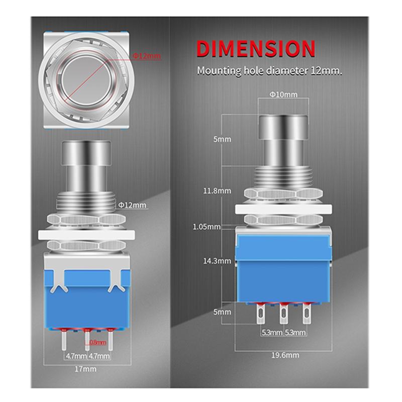 AD23-10PCS 3PDT Guitar Effects Stomp Switch Guitar Foot Switches 9 Pin Latching Push Button Switch ON-On With Solder Terminal