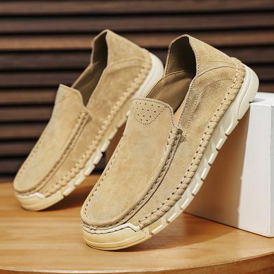 Moda Retro Novo Masculino Versátil Slip-on Couro Camurça Sapatos Casuais de Direção Loafers Masculinos para Caminhada Calçados Formais