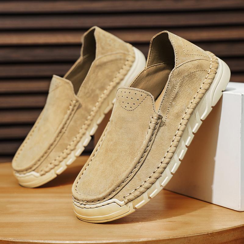 Fashion Comfortable Slip On Loafers Men Outdoor Handmade Leather Men's Shoes Casual Anti-slip Wearable Driving Shoes Flats Walking Shoes