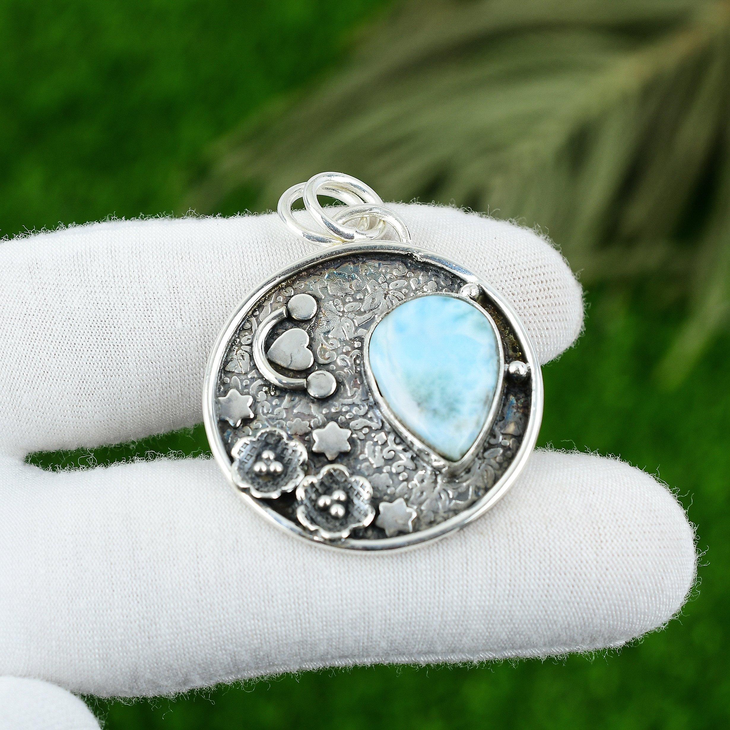 

Gift For Women Jewelry Pendant 925 Sterling Silver Natural Larimar Gemstone