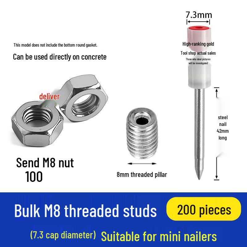 M8 Threaded Powder-Actuated Nail Gun with Removable Screw for Ceiling Lights